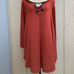 Burnt Orange Mittoshop high-low Long Sleeve dress